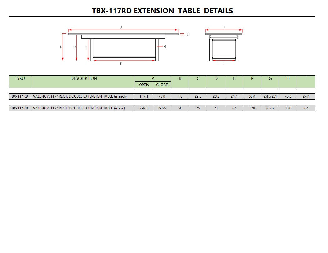 Valencia 117" Rectangular Double Extension Table