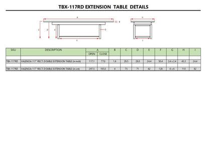 Valencia 117" Rectangular Double Extension Table