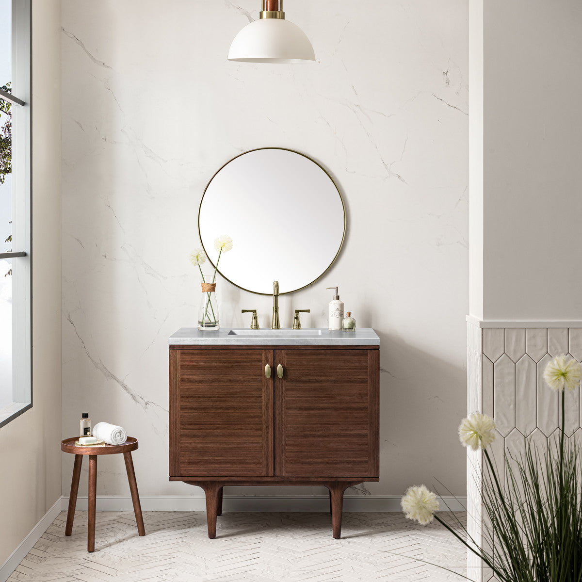Amberly 36" Single Vanity Cabinet, Mid-Century Walnut