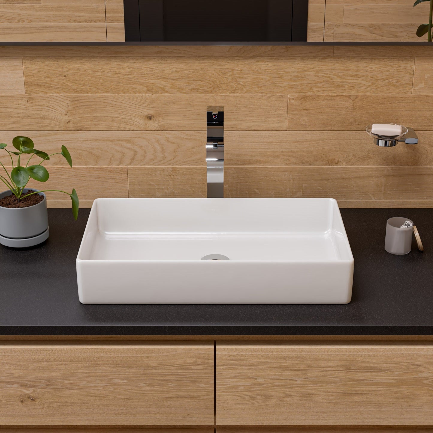 ALFI brand AB1158 Tall Square Body Curved Spout Single Lever Bathroom Faucet