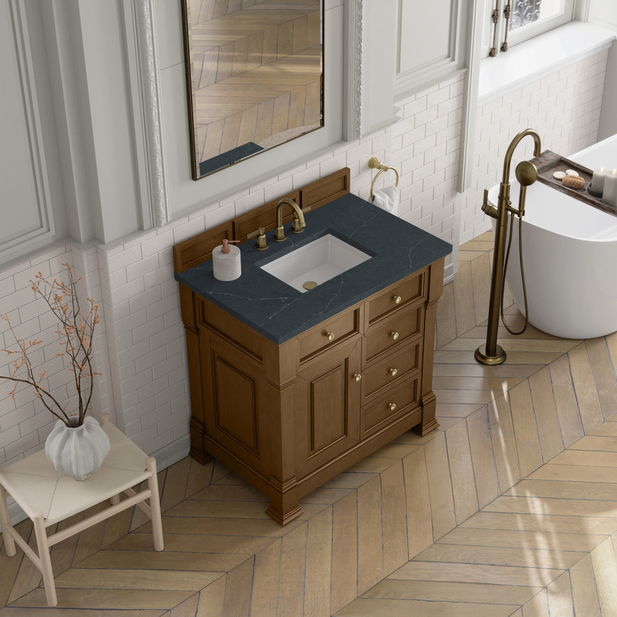 James Martin 547-V36 Brookfield 36” Single Vanity – Black Onyx / Honey Oak / Pearl Charcoal