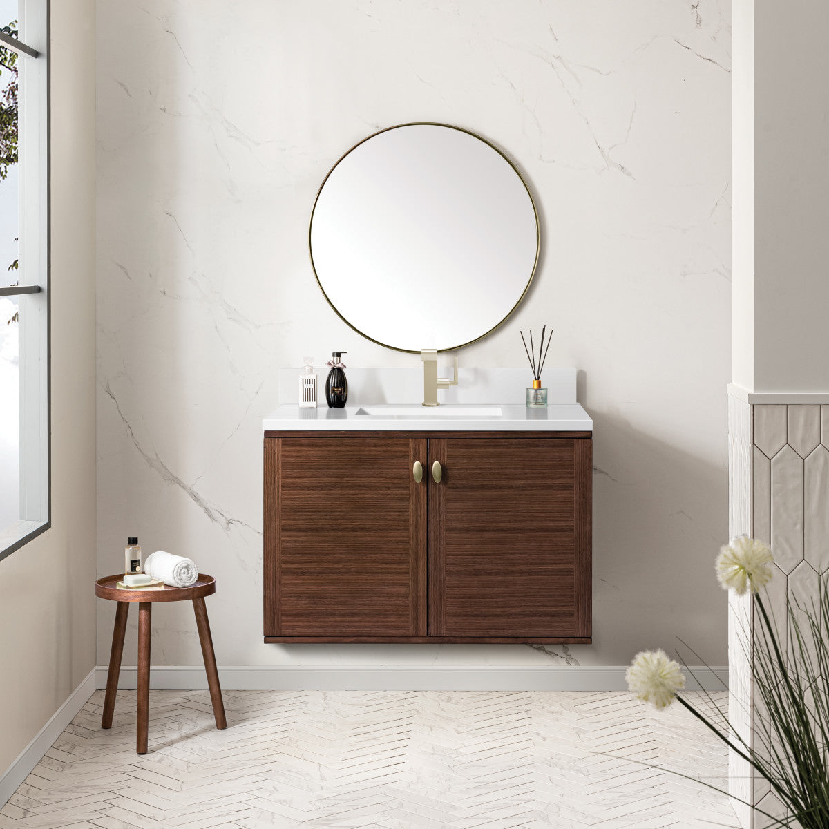 Amberly 36" Single Vanity Cabinet, Mid-Century Walnut