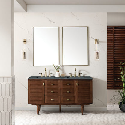 Amberly 60" Double Vanity Cabinet, Mid-Century Walnut