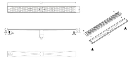 ALFI brand  ABLD32C 32" Modern Stainless Steel Linear Shower Drain with Groove Holes
