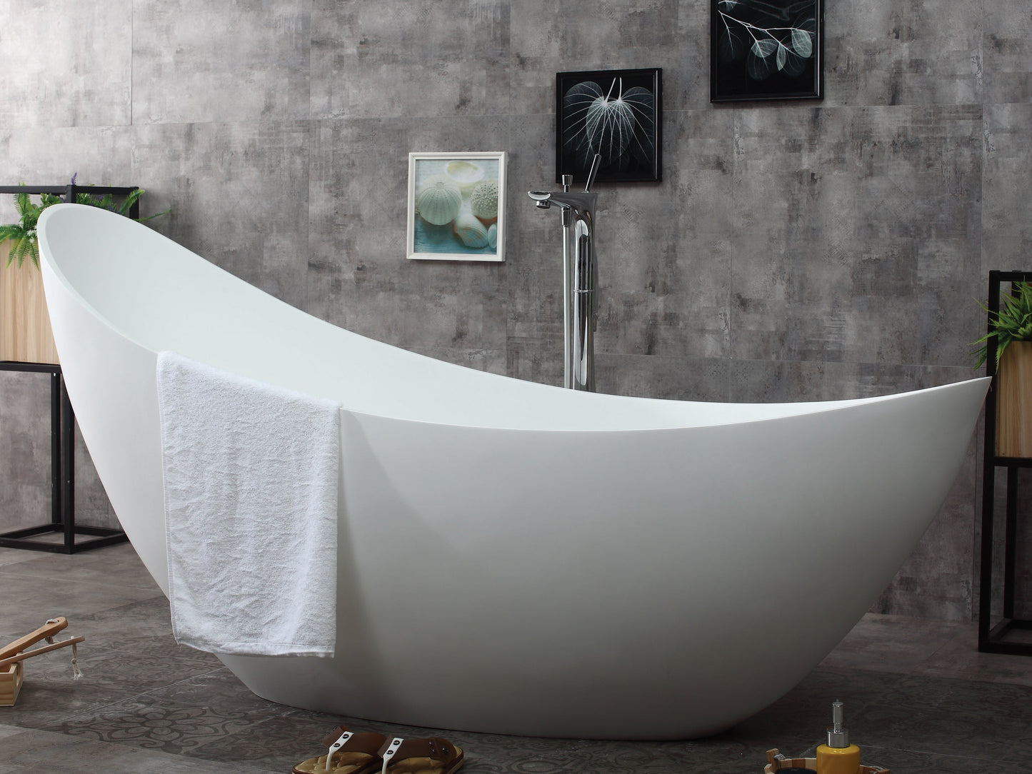 ALFI brand  AB9951 73" White Solid Surface Smooth Resin Soaking Slipper Bathtub