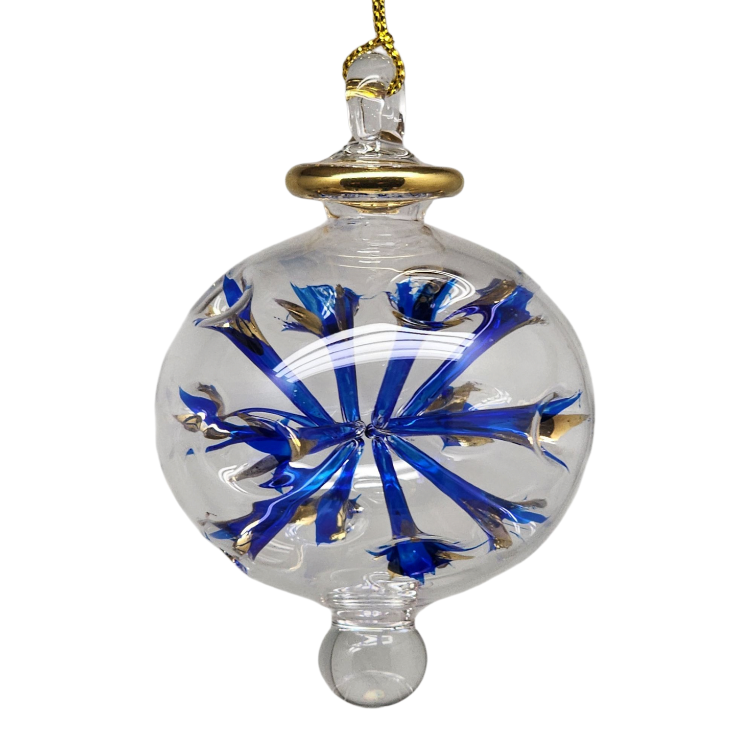 Blown Glass Pierced Starburst Ornament - Blue
