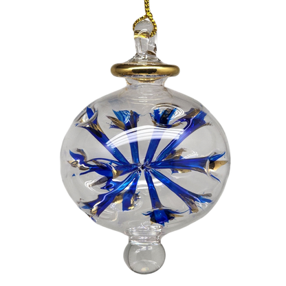 Blown Glass Pierced Starburst Ornament - Blue