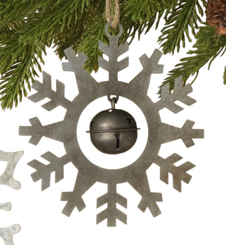Rustic Snowflake Ornament with Sleigh Bell -