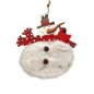 Wood and Fur Snowman Ornament - Red Scarf with Cardinal