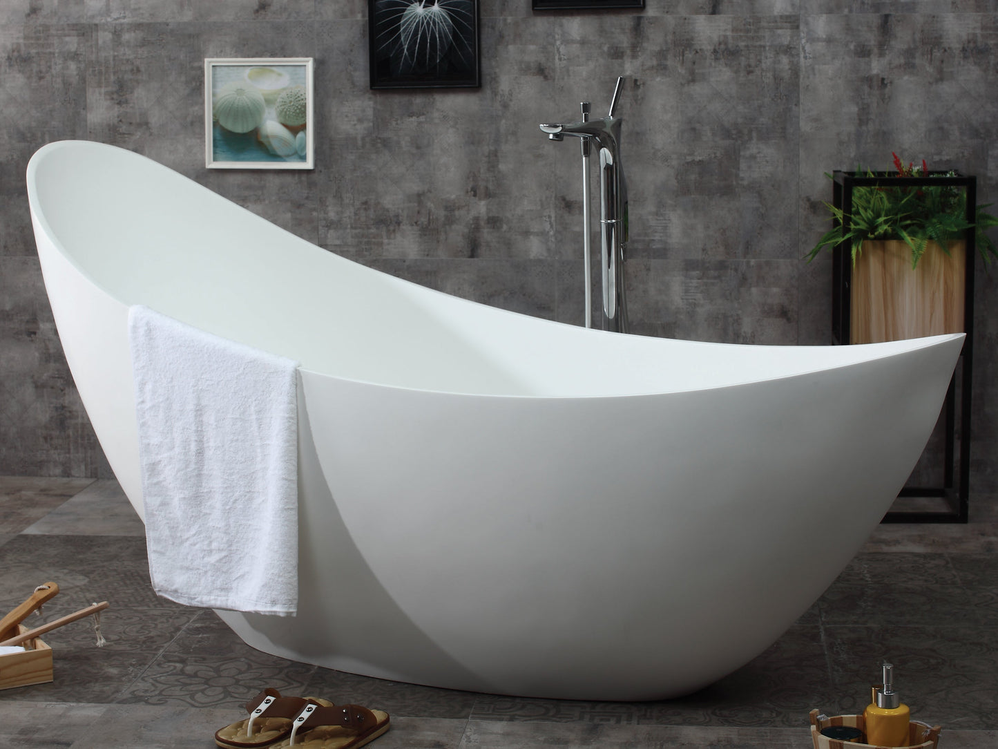 ALFI brand  AB9951 73" White Solid Surface Smooth Resin Soaking Slipper Bathtub