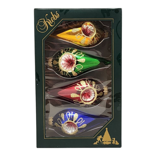 Krebs Value Glass Ornament 4 pack - Vintage Teardrop Reflectors