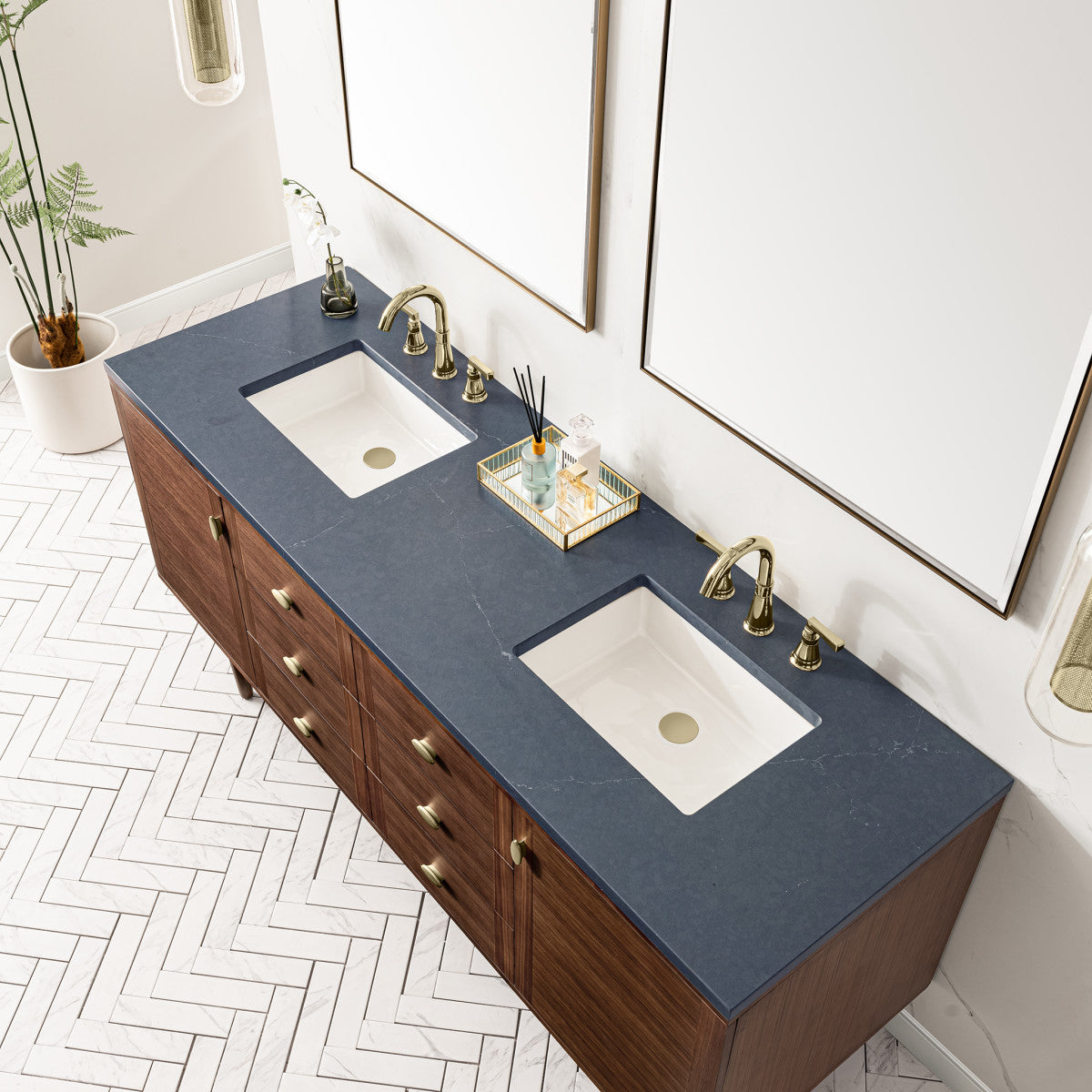 Amberly 72" Double Vanity Cabinet, Mid-Century Walnut