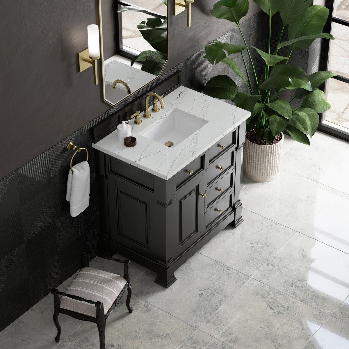 James Martin 547-V36 Brookfield 36” Single Vanity – Black Onyx / Honey Oak / Pearl Charcoal