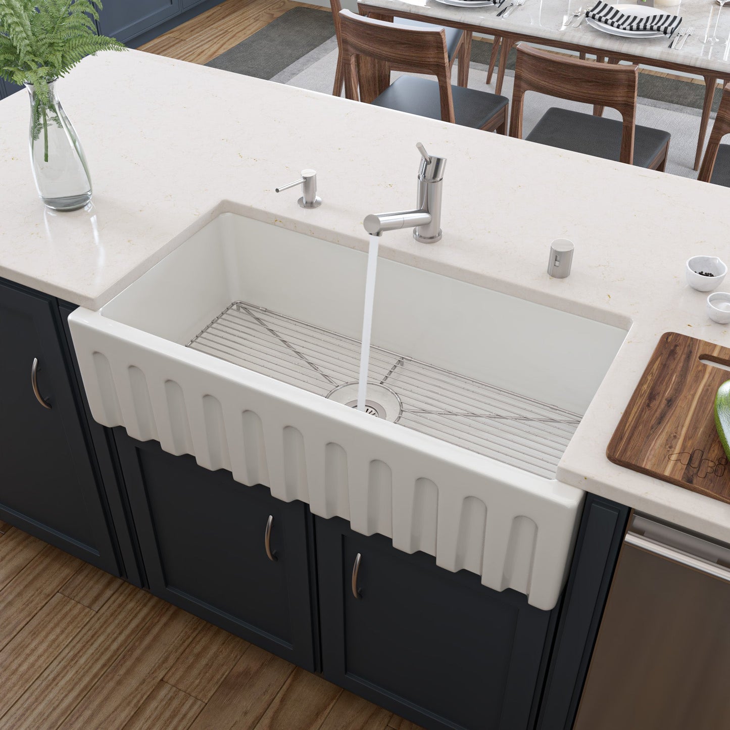 ALFI brand AB3618HS Reversible Smooth / Fluted Single Bowl Fireclay Farm Sink