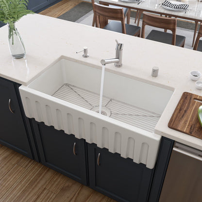 ALFI brand AB3618HS Reversible Smooth / Fluted Single Bowl Fireclay Farm Sink