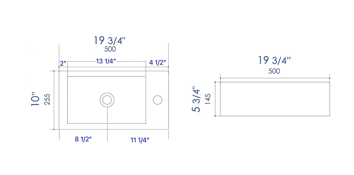 ALFI brand  ABC116 White 20" Small Rectangular Wall Mounted Ceramic Sink with Faucet Hole