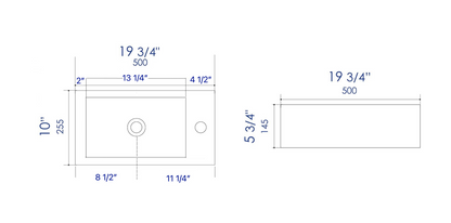 ALFI brand  ABC116 White 20" Small Rectangular Wall Mounted Ceramic Sink with Faucet Hole