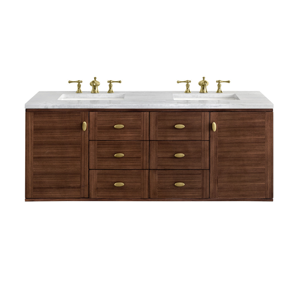 Amberly 60" Double Vanity Cabinet, Mid-Century Walnut