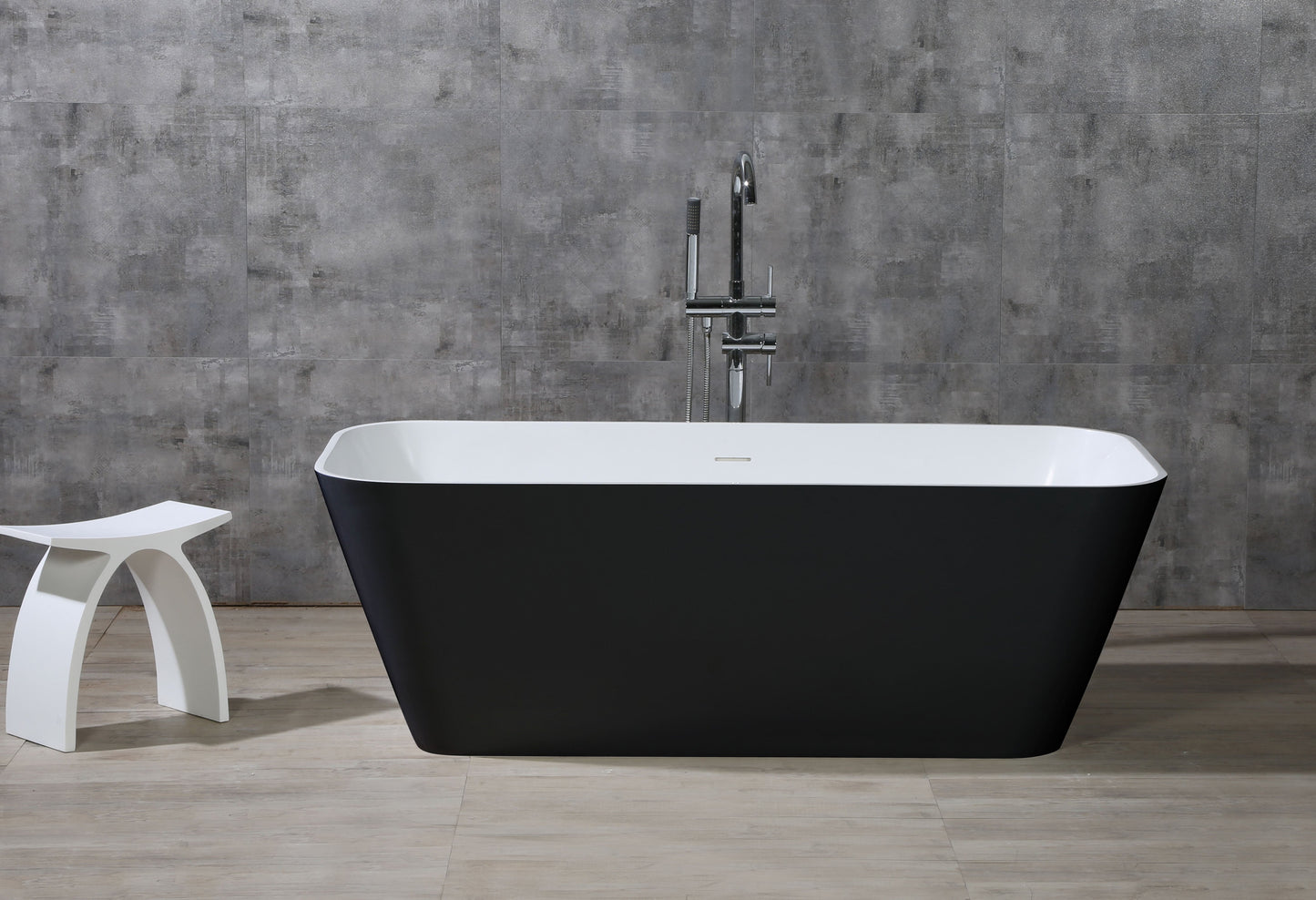 ALFI brand  AB9952BM 67" Black & White Matte Rectangular Solid Surface Resin Soaking Bathtub
