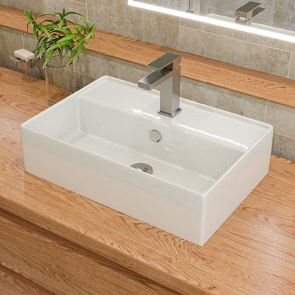 ALFI brand ABC901 24" Modern Rectangular Above Mount Ceramic Sink with Faucet Hole