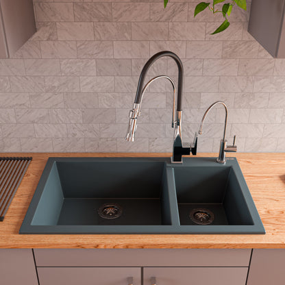 ALFI brand AB3319DI 34" Double Bowl Drop In Granite Composite Kitchen Sink