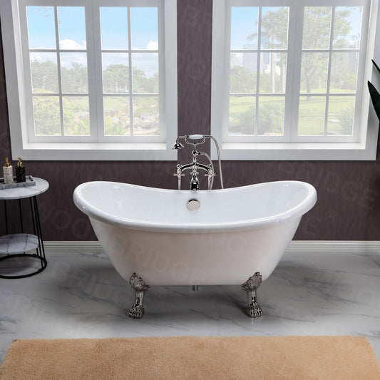 WOODBRIDGE 59" Heavy Duty Acrylic Double Slipper Clawfoot Bath Tub