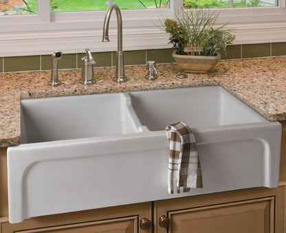ALFI brand AB3918ARCH Arched Apron Thick Wall Fireclay Double Bowl Farm Sink