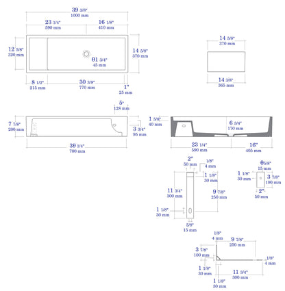 ALFI brand  AB39TRBM 39" Black Matte Above Mount Fireclay Bathroom Trough Sink