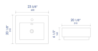ALFI brand  ABC701 White 24" Rectangular Semi Recessed Ceramic Sink with Faucet Hole