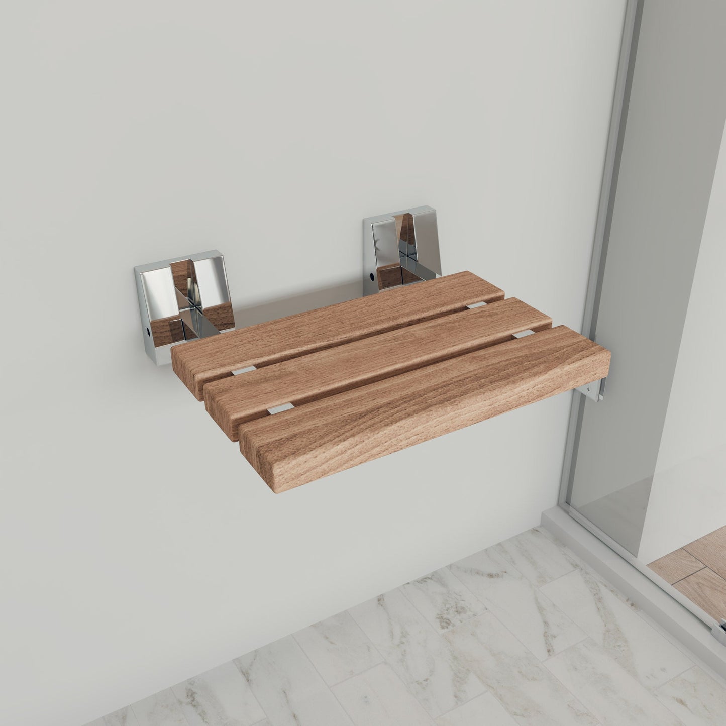 ALFI brand ABS16S 16" Wide Foldable Teak Shower Seat with Square Hardware