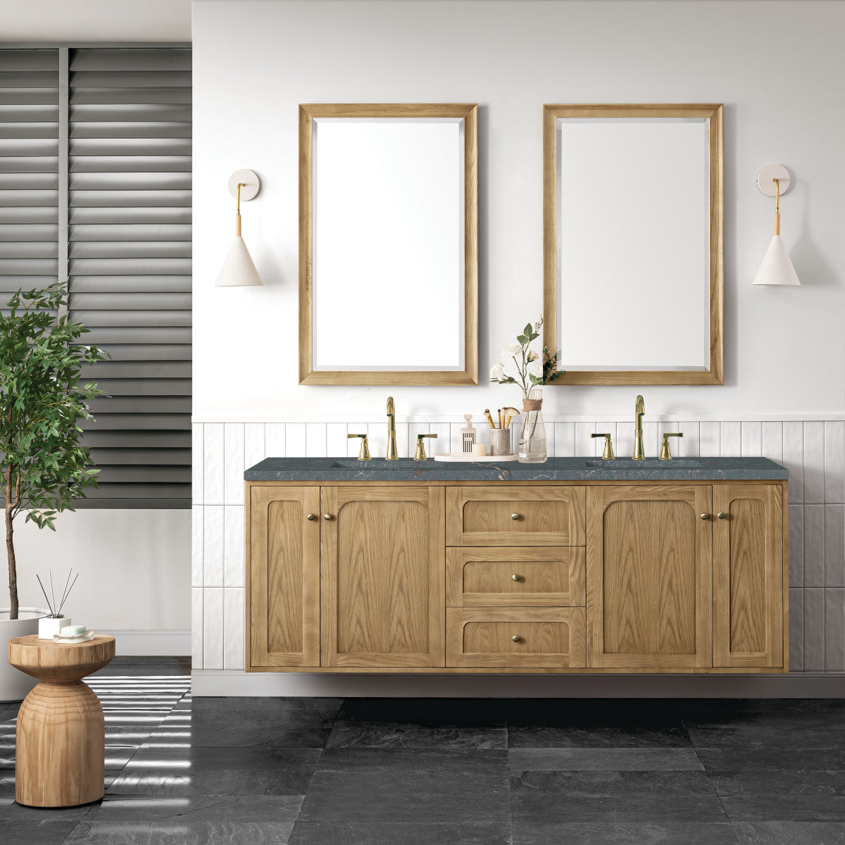 Laurent 72" Double Vanity Cabinet, Light Natural Oak