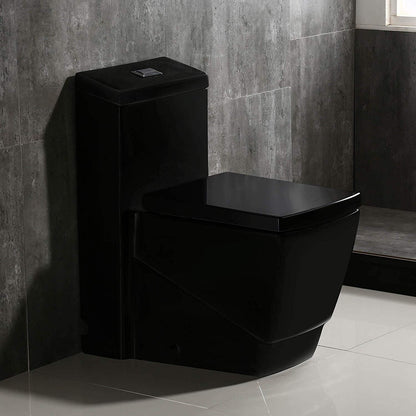 WOODBRIDGE Modern Square Design One Piece Dual Flush 1.28 GP Toilet, Chair Height with Soft Closing Seat, Black