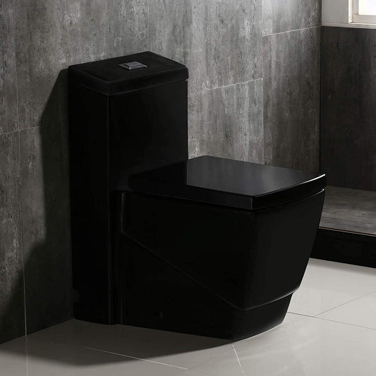WOODBRIDGE Modern Square Design One Piece Dual Flush 1.28 GP Toilet, Chair Height with Soft Closing Seat, Black