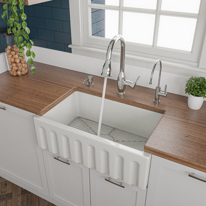 ALFI brand AB3018HS Reversible Smooth / Fluted Single Bowl Fireclay Farm Sink