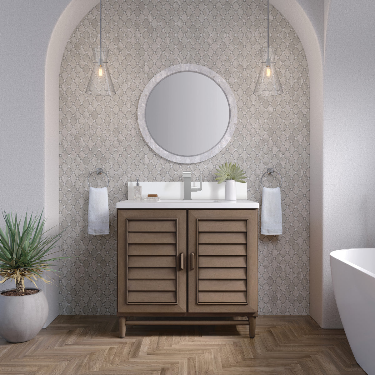 Portland 36" Single Vanity Cabinet, Whitewashed Walnut