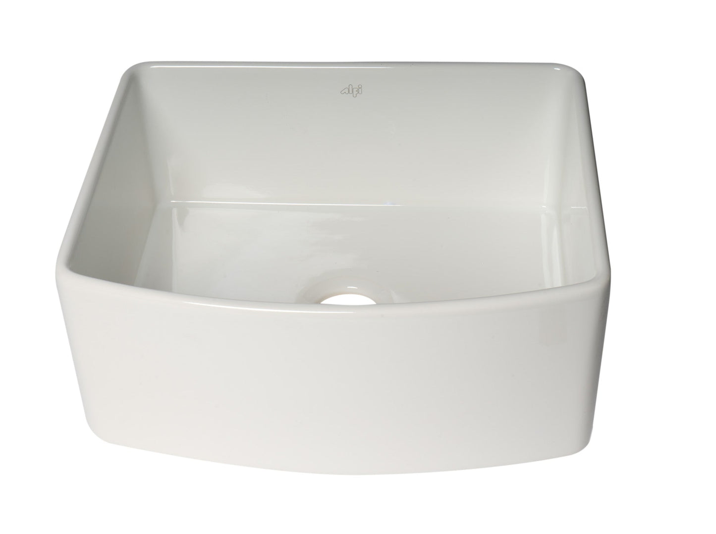 ALFI brand ABFC2420 ABFC2420-W White Smooth Curved Apron 24" x 20" Single Bowl Fireclay Farm Sink with Grid