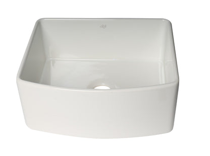ALFI brand ABFC2420 ABFC2420-W White Smooth Curved Apron 24" x 20" Single Bowl Fireclay Farm Sink with Grid