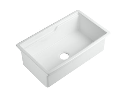ALFI brand ABFS3219SUD ABFS3219SUD-W  White 32" x 19" Workstation Step Rim Single Bowl Fireclay Undermount / Drop In Kitchen Sink
