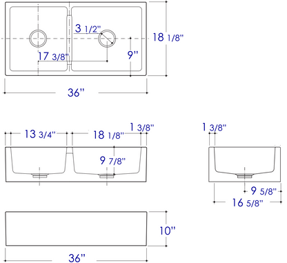 ALFI brand AB3618DB Smooth Apron Thick Wall Fireclay Double Bowl Farm Sink
