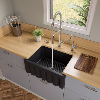 ALFI brand AB2418HS AB2418HS-B 24 inch Biscuit Reversible Smooth / Fluted Single Bowl Fireclay Farm Sink