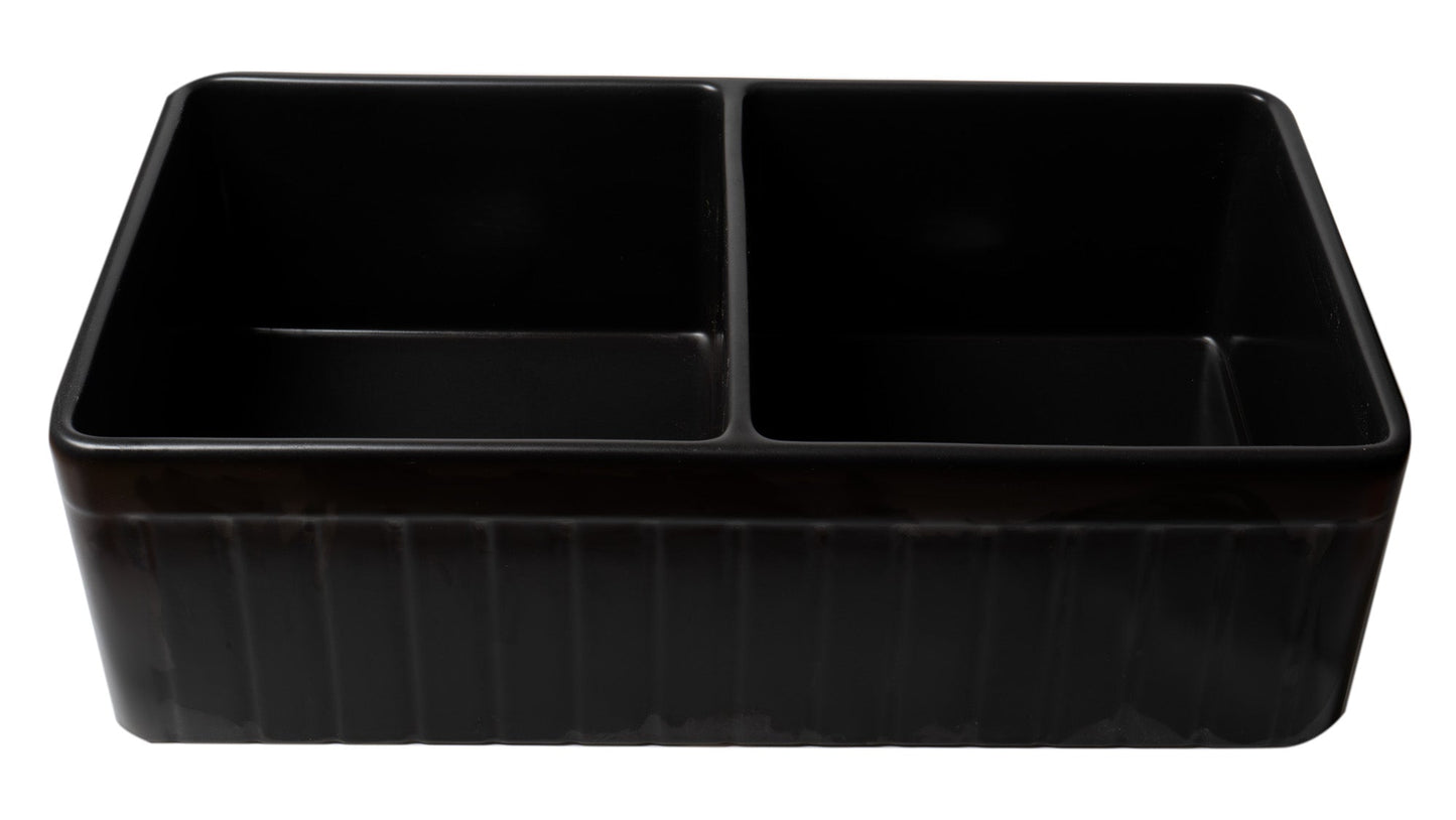 ALFI brand ABF3318D Smooth Apron 33" x 18" Double Bowl Fireclay Farm Sink