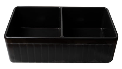 ALFI brand ABF3318D Smooth Apron 33" x 18" Double Bowl Fireclay Farm Sink