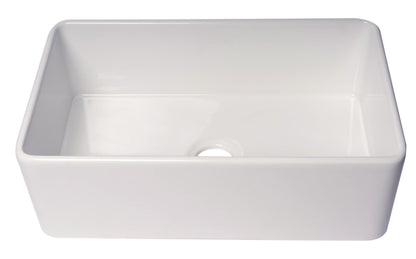 ALFI brand ABF3018 Smooth Apron 30" x 18" Single Bowl Fireclay Farm Sink