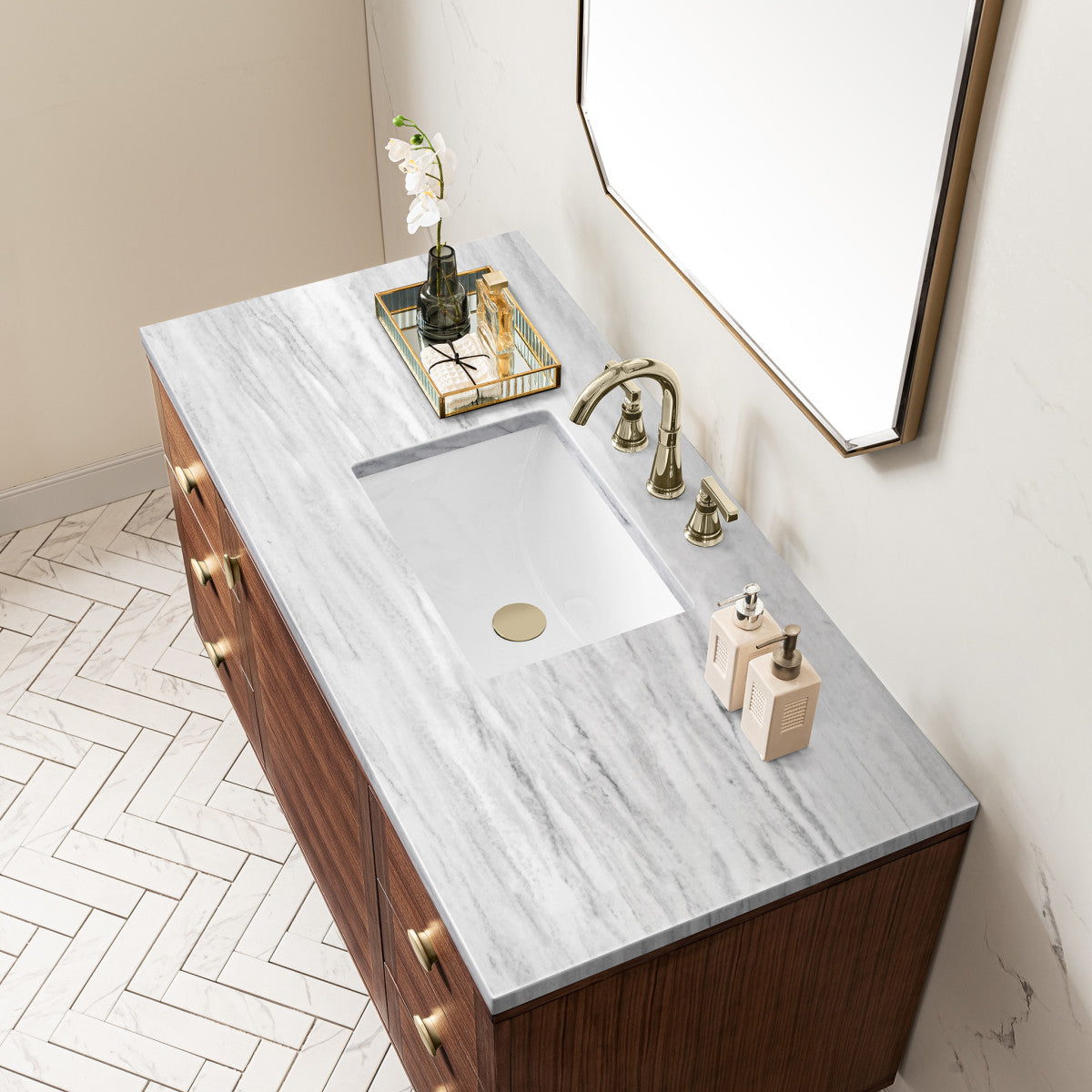 Amberly 48" Single Vanity Cabinet, Mid-Century Walnut