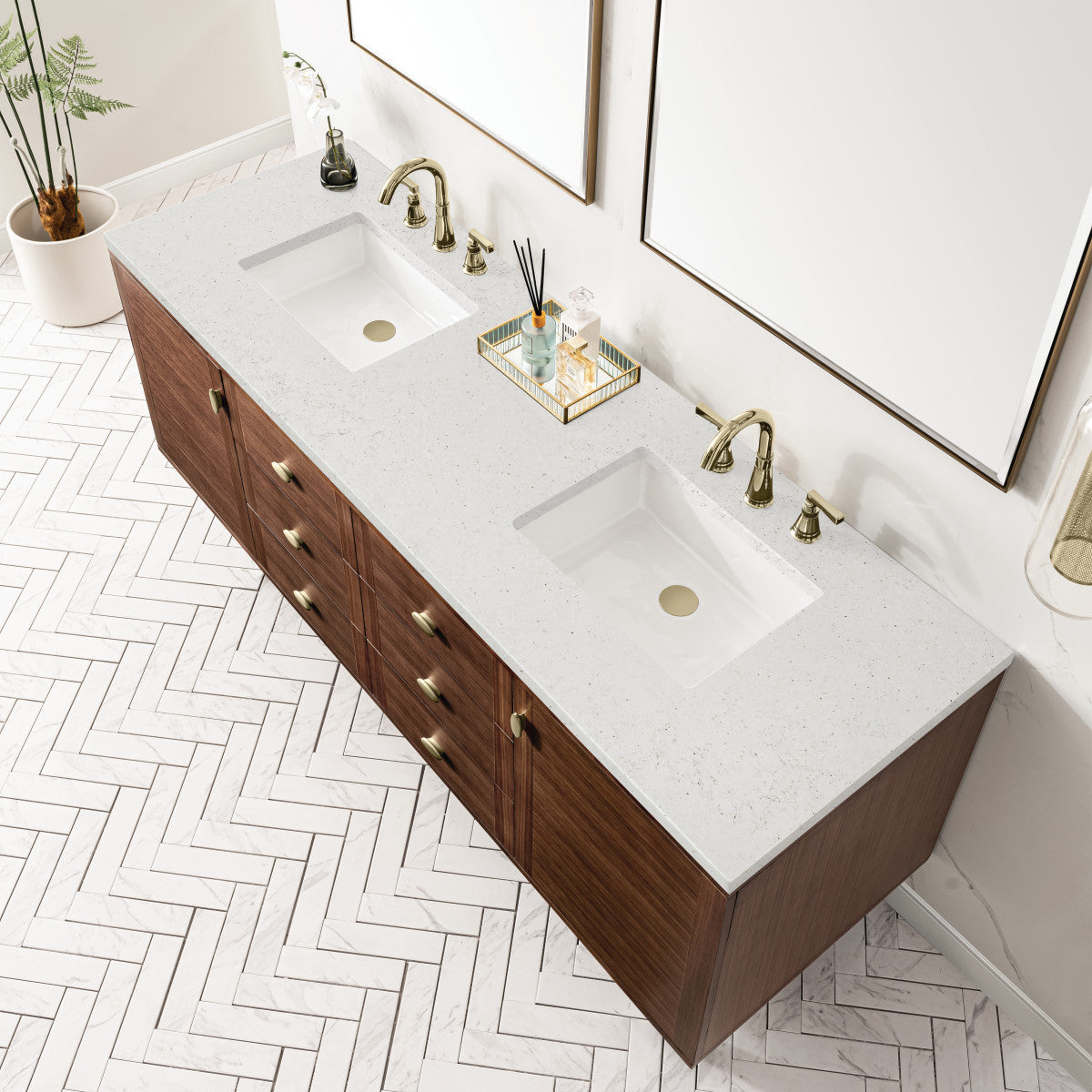 Amberly 72" Double Vanity Cabinet, Mid-Century Walnut