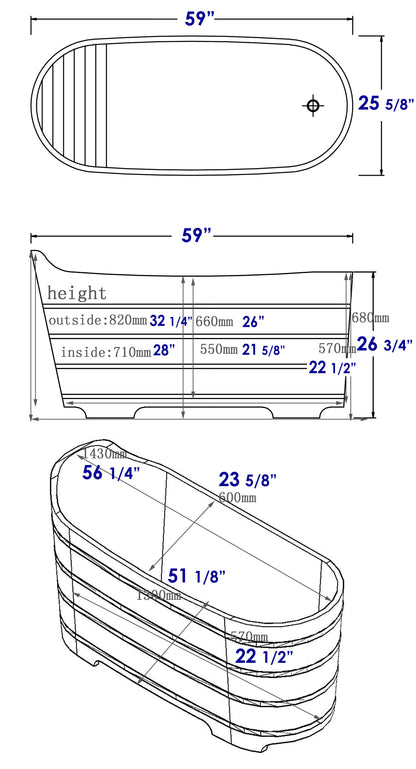 ALFI brand  AB1103 59" Free Standing Cedar Wood Bathtub with Bench