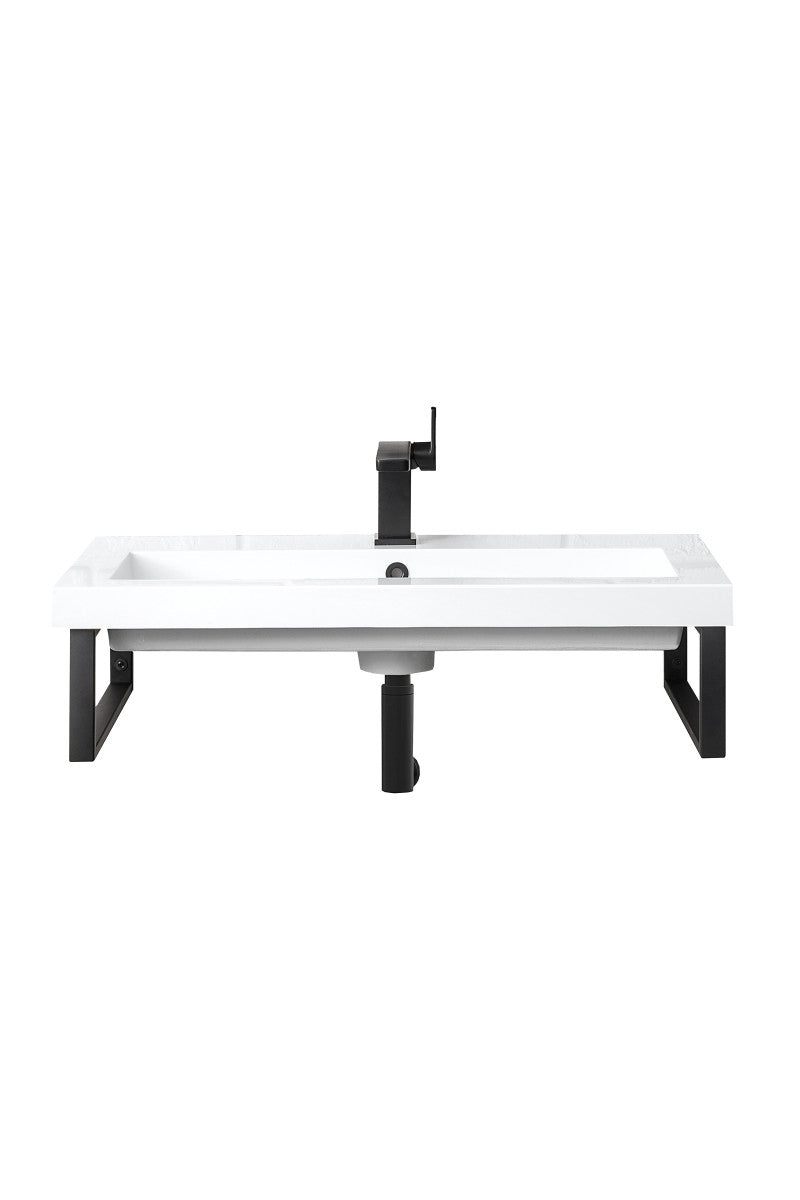 Two Boston 15.25" Wall Brackets, Matte Black w/ 31.5" White Glossy Composite Stone Top