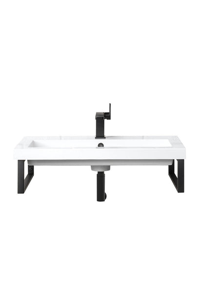 Two Boston 15.25" Wall Brackets, Matte Black w/ 31.5" White Glossy Composite Stone Top