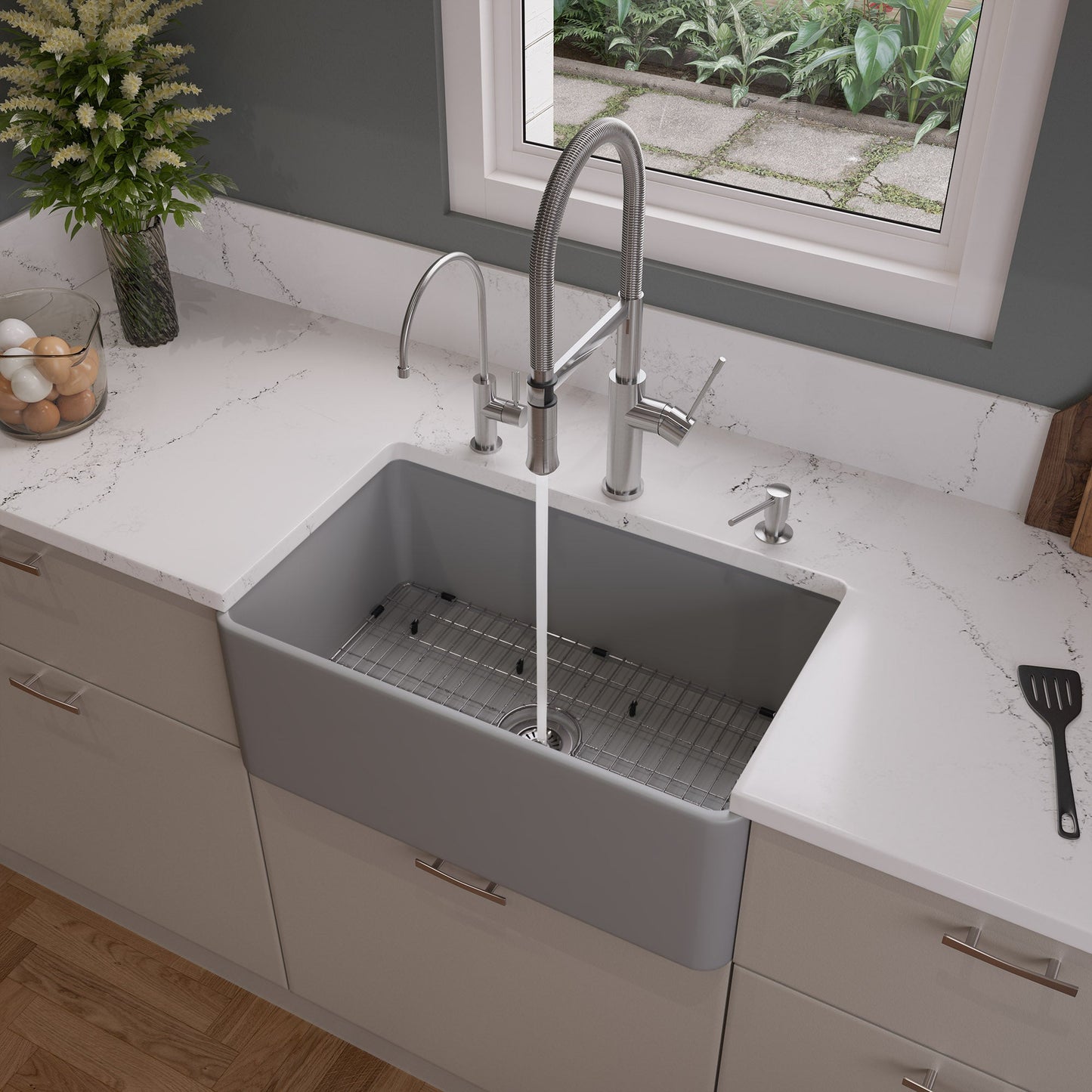 ALFI brand ABF3018 Smooth Apron 30" x 18" Single Bowl Fireclay Farm Sink