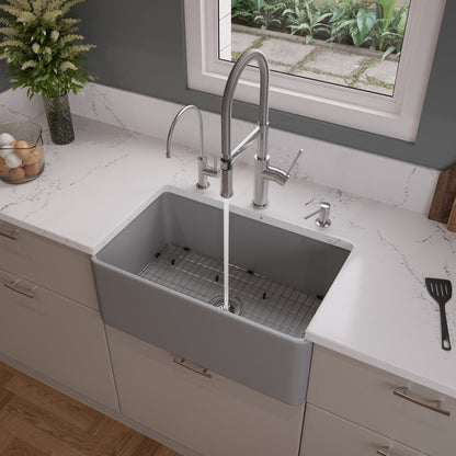 ALFI brand ABF3018 Smooth Apron 30" x 18" Single Bowl Fireclay Farm Sink